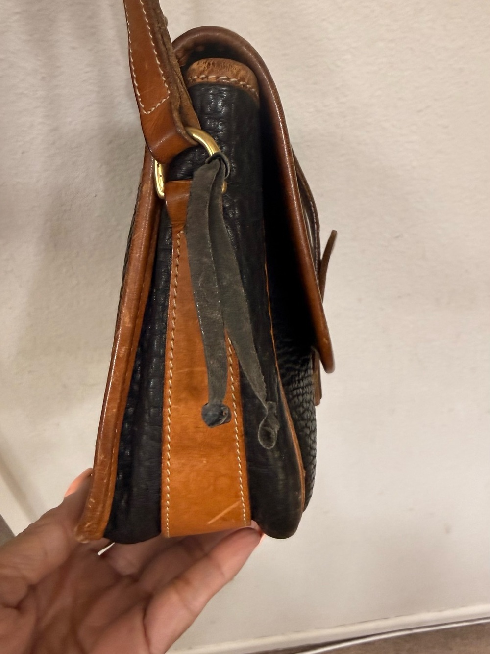 Dooney & Bourke Black with Brown Trim Pebbled Leather Crossbody Bag - Picture 3 of 11
